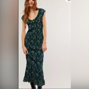 Free People McKenna Smocked Floral MIDI Dress in Night Forest Combo